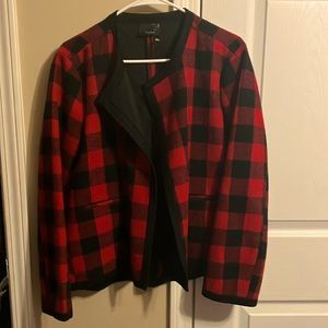 NWOT Red and  Black plaid open sweater size Large by Lumière
